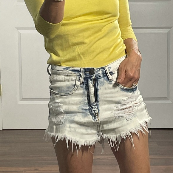 Machine Pants - Machine Tie Dye Destroyed High Waisted Shorts 26